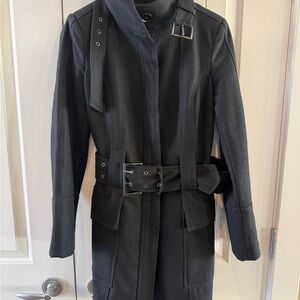 Zara Basic Black Trench Coat with Belt Size Medium